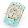 2014 Teenage New Fashion Wide Strap With Lucky Tree Leisure Leather Bracelet Watch For Women